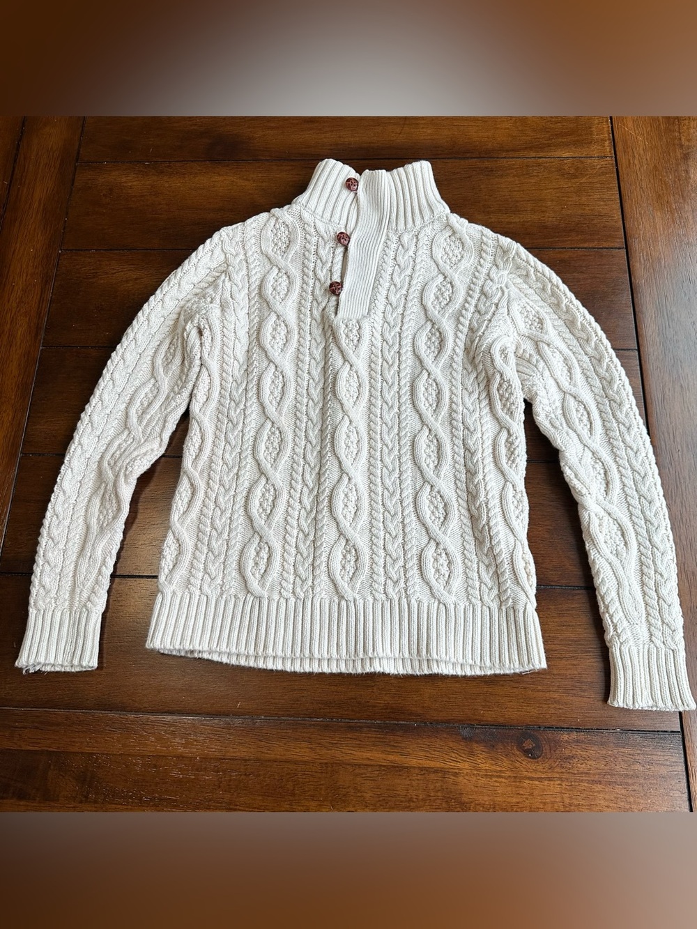 Hope & Henry Cream Mock Neck Organic Cable Knot Sweater | Size Small